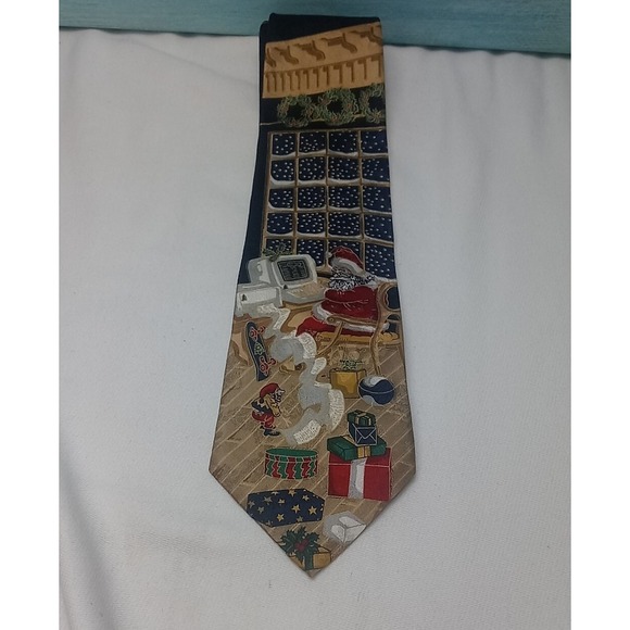 Spencer & Lowe Silk Christmas Tie Santa Claus NeckTie Novelty Santa Tie - Picture 1 of 15